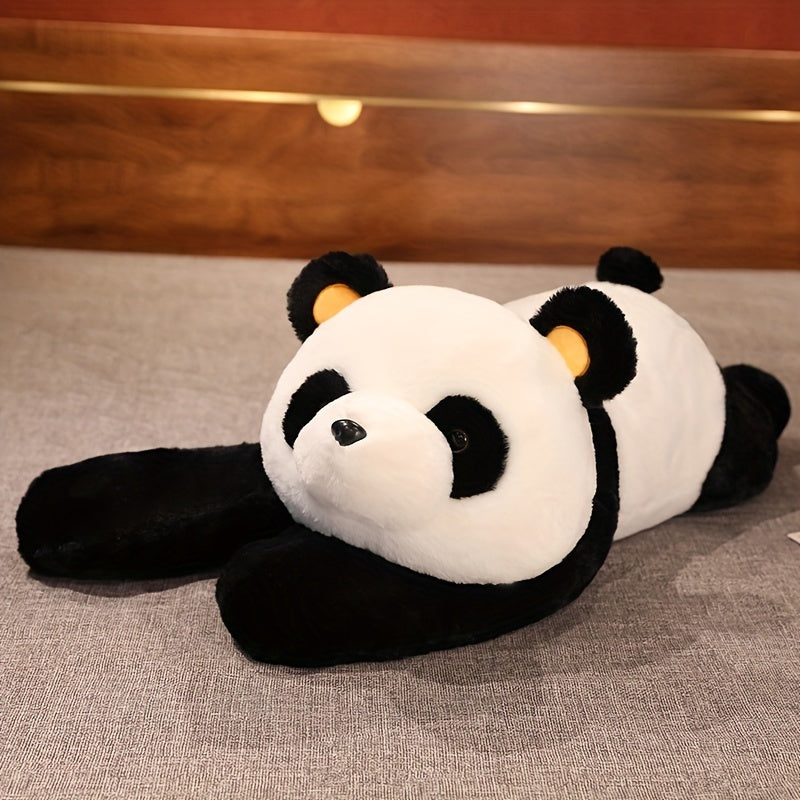 Panda Plush Toy, Black Polyester, Soft Stuffed Animal Pillow for Bedroom